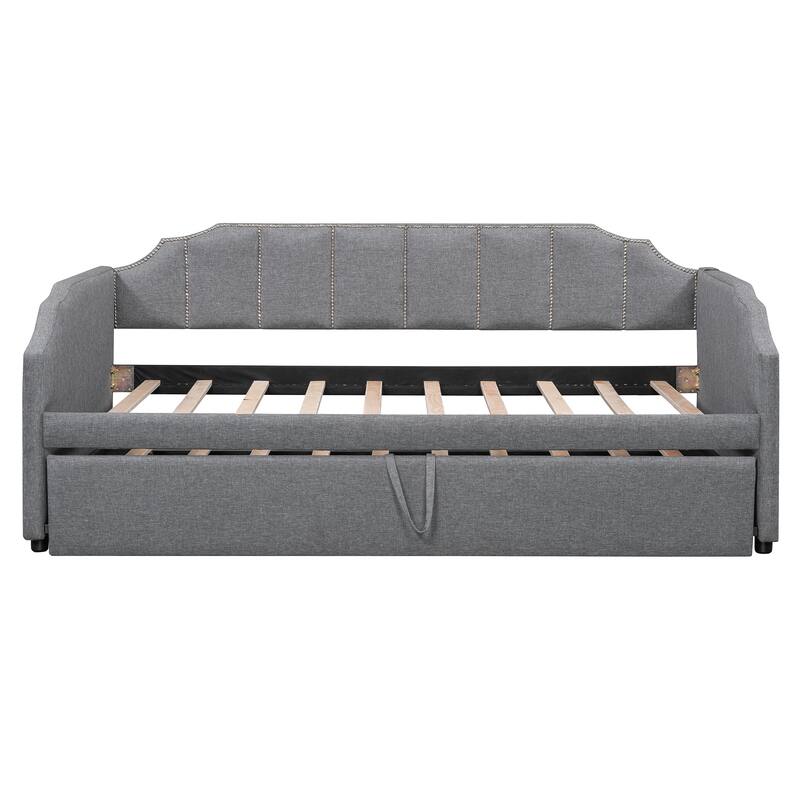 Twin Size Upholstered Daybed with Pop-Up Trundle & USB Charging Ports