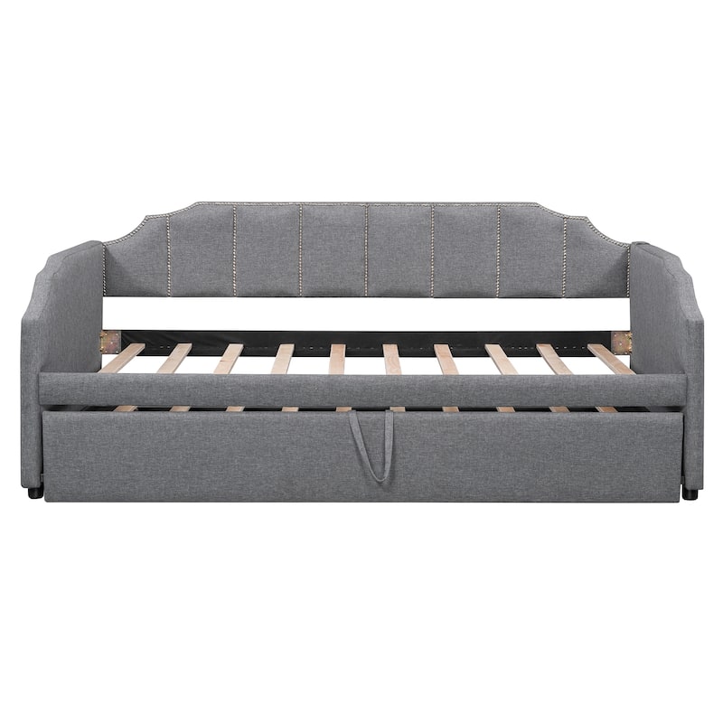 Twin Upholstered Daybed with Pop-Up Trundle, USB Charging Ports, Convertible Sofa Bed