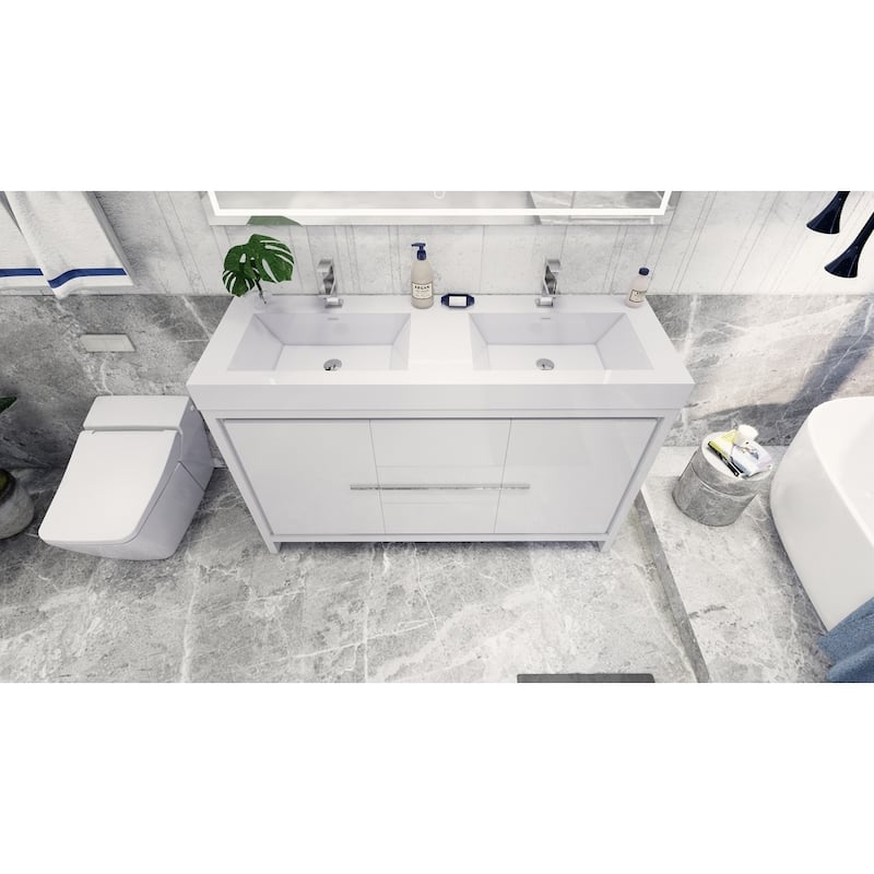 Dove 60'' Freestanding Vanity with Double Reinforced Acrylic Sink