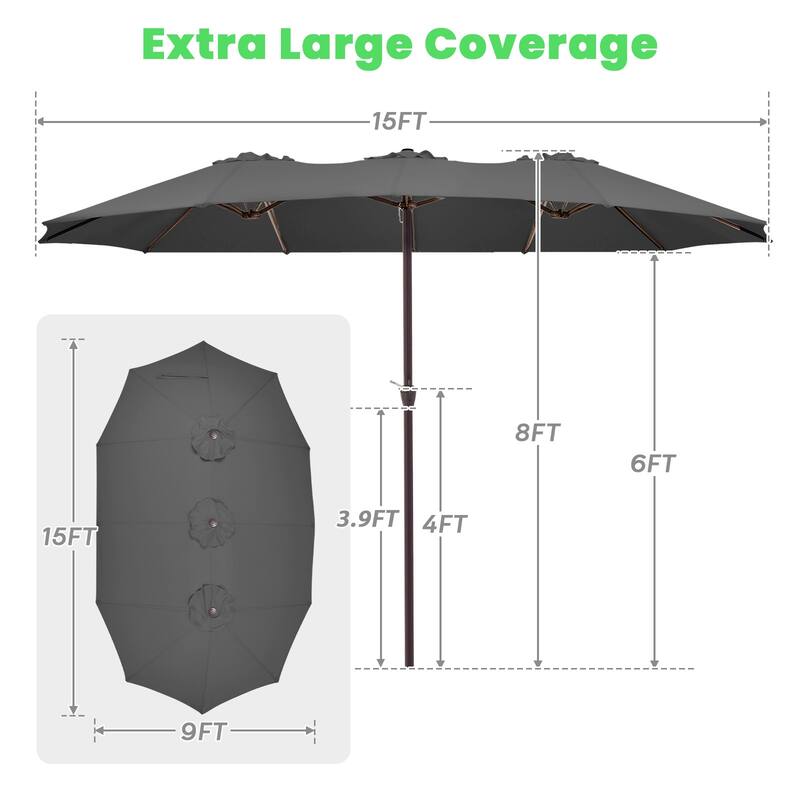 15ft Steel Navy No Tilt Market Patio Umbrella without Base