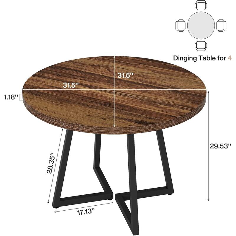 31.5" Round Dining Table for 2, Industrial Dinner Kitchen Table