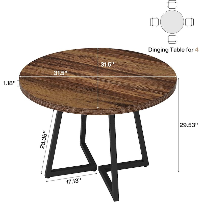 31.5 Inches Industrial Round Dining Table Dinner Table with Metal Base