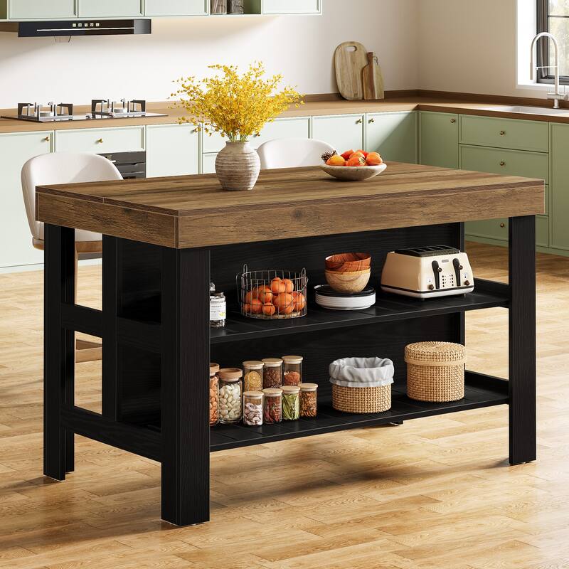 Kitchen Island with Seating and Storage Shelves
