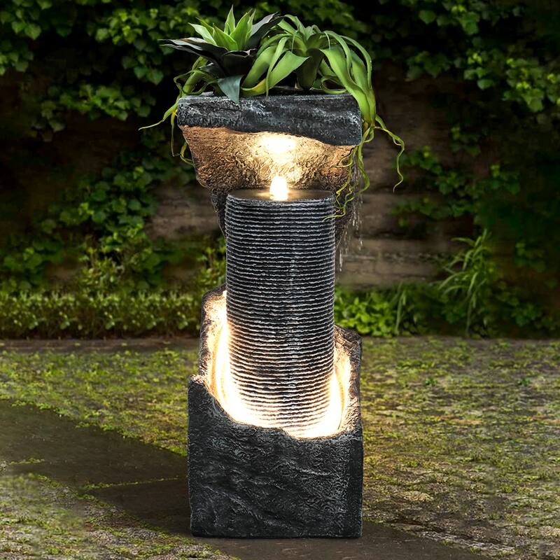 Water Fountain Outdoor 33.4in H Modern Outdoor Fountains and Waterfall