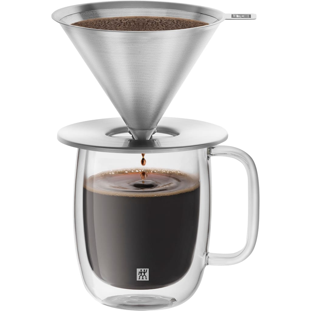 ZWILLING Sorrento Stainless Steel Pour Over Coffee Dripper with Double-Wall Glass Coffee Mug - Silver - 2-pc