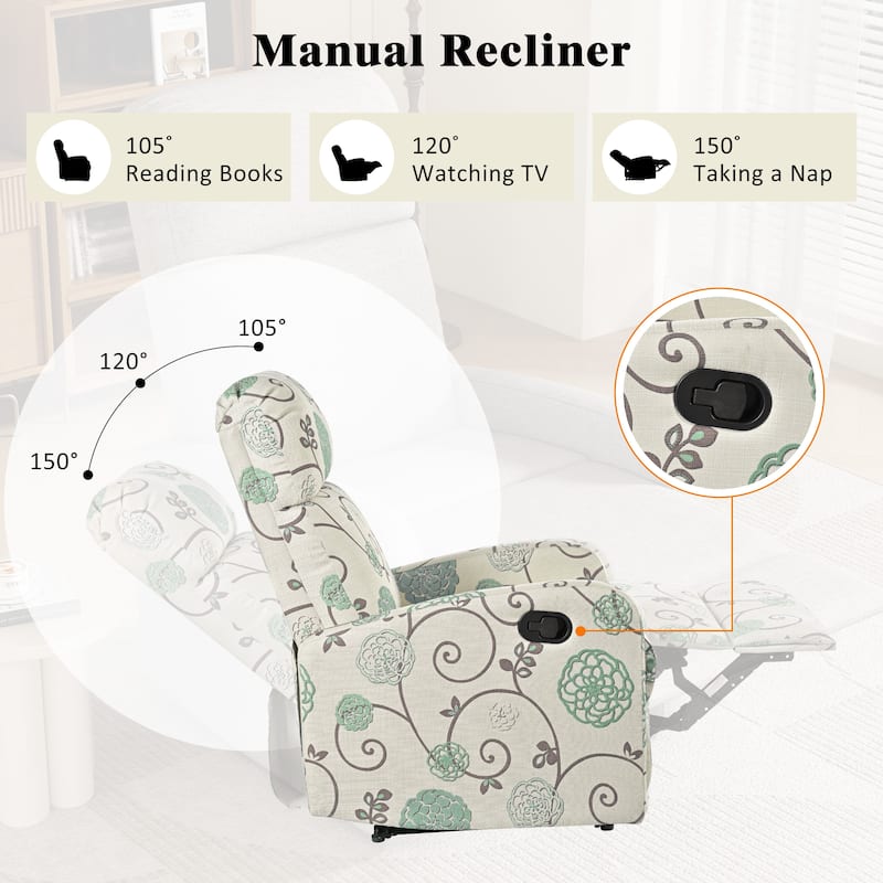 Modern Lounge Chaise Chair, Home Theater Manual Recliner Chair, Accent Chair with Three Adjustable Angles - Beige+Blue