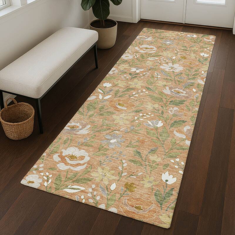 Machine Washable Indoor/ Outdoor Floral Garden Chantille Rug