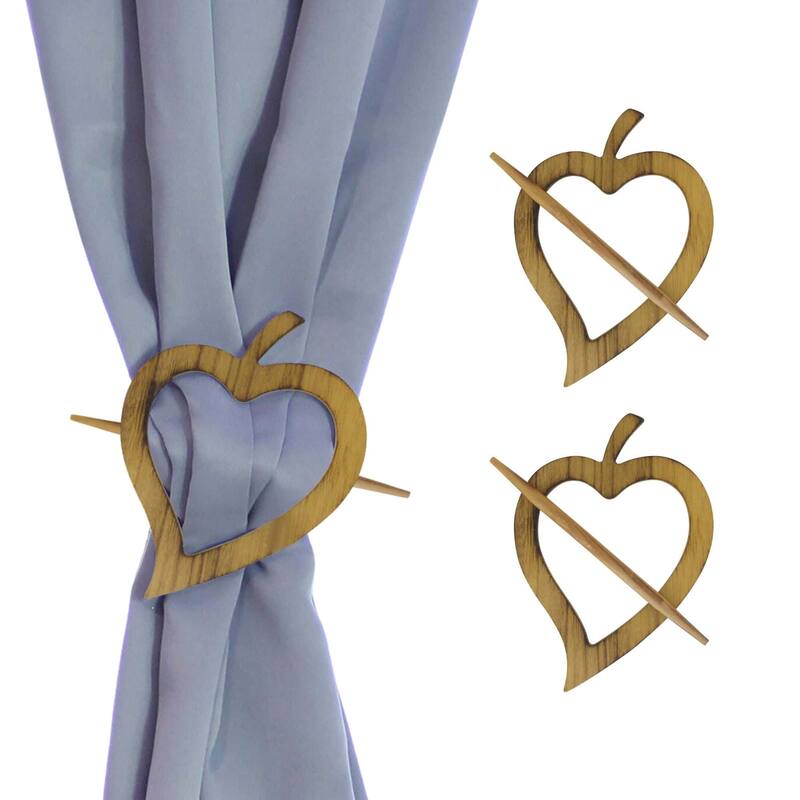 Set of 2 Wooden Heart Tieback Fjord Big Size - 8"L x 5.7"W x 0.8"D