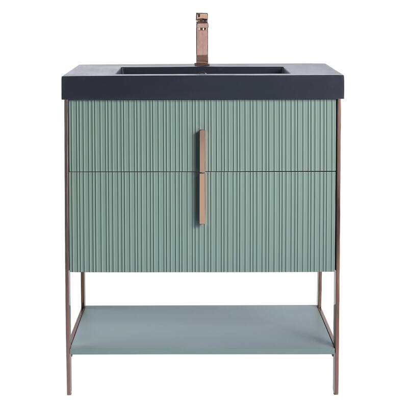 Fine Fixtures Serenity Modern Bathroom Vanity with Black Gel Acrylic Top
