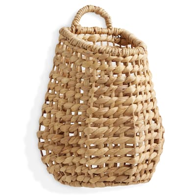 Open Weave Wall Hanging Basket Hyacinth Plant and Flower Storage Bin - Tan