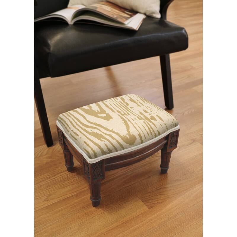 Faux Bois Tan/Green Wooden/Fabric Footstool