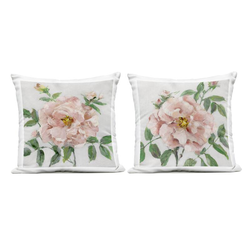 Stupell Soft & Subtle Peonies Printed Outdoor Throw Pillow Design by Sally Swatland (Set of 2) - Pillow Sets - Polyester - Green - Set of 2
