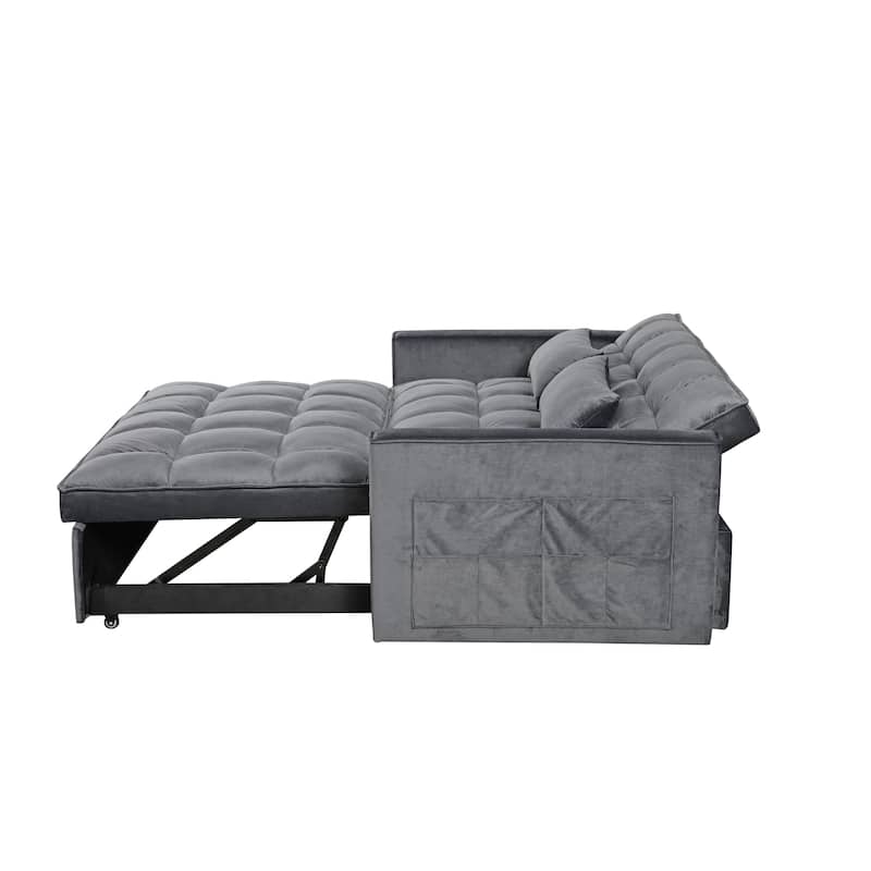 Velvet Sleeper Sofa Couch Pullout Bed, Loveseat Lounge Sofa with Reclining Backrest, Daybed with Toss Pillows & Pockets