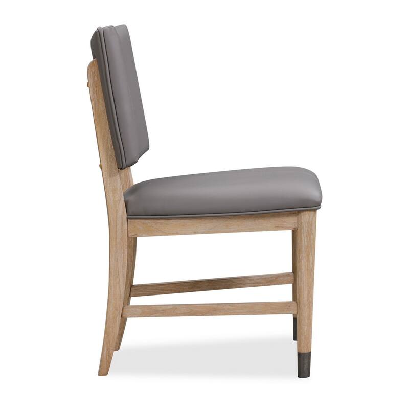 20 Inch Dining Chair, Faux Leather, Muted Natural Brown Wood Legs, Set of 2, Gray - Brown+Gray