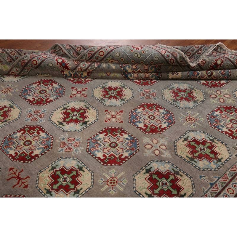 All-Over Gray Kazak Oriental Area Rug Handmade Wool Carpet - 8'5"x 11'0"