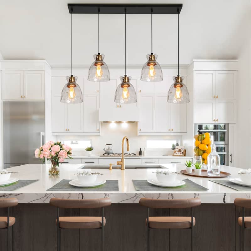 Elisie Modern Linear 40-inch Chandelier Cluster Water Glass Pendant Light Hammered Kitchen Island Bar - 40"W x 5.5"D x 12"-68"H