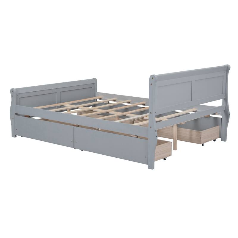 Gray Wood Platform Bed Frame w/ 4 Drawers Full Storage Bed Bed Bath