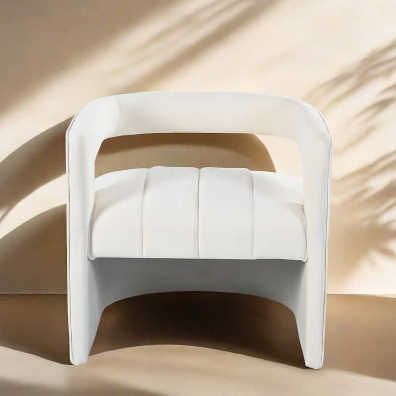 Ivory White Modern 24.25" Upholstered Velvet Accent Chair with Ribbed Detail and Luxury Curved Fully