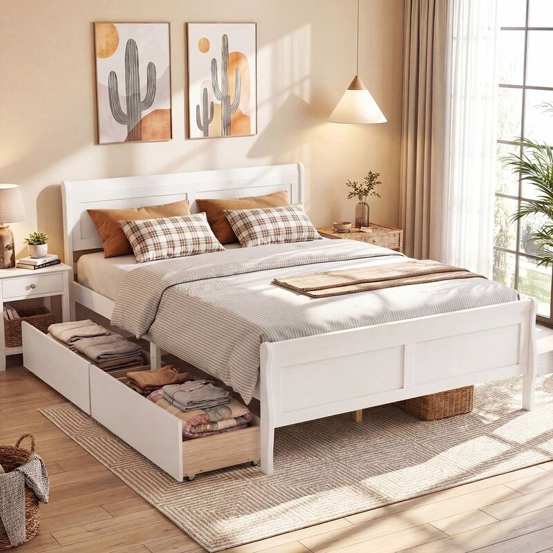 Costway Twin Size Bed Frame with 2 Storage Drawers Wood Platform Bed