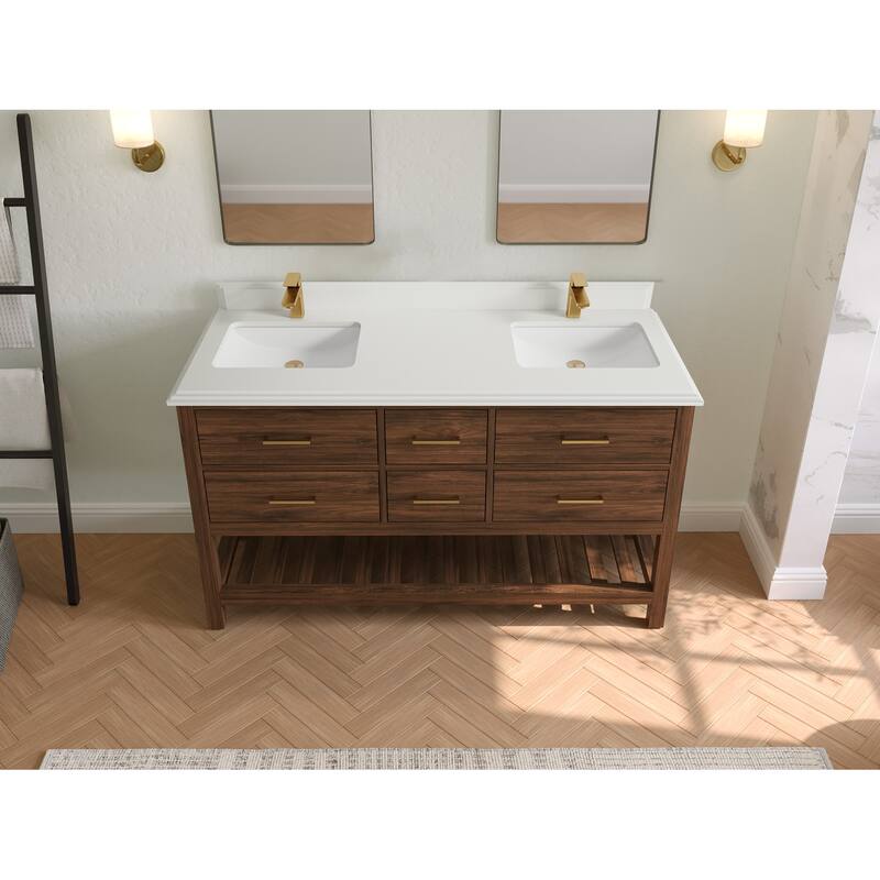 Willow Collections 60 in. W x 22 in. D Parker Solid Teak Double Sink Bathroom Vanity with Countertop