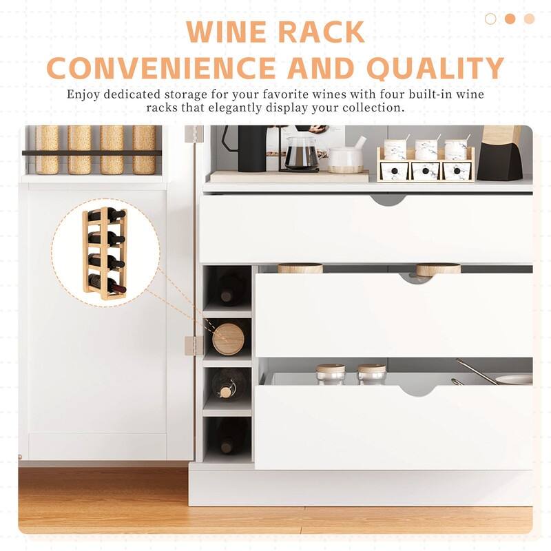 Freestanding 77"Tall Kitchen Pantry with Adjustable Shelves,Door Shelves, Drawers and Wine Racks