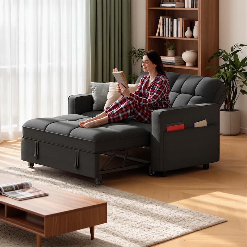 Moasis 3-in-1 Multi-Functional Sleeper Sofa with Iron Frame Pull-Out Bed,Loveseat Bed with USB Port