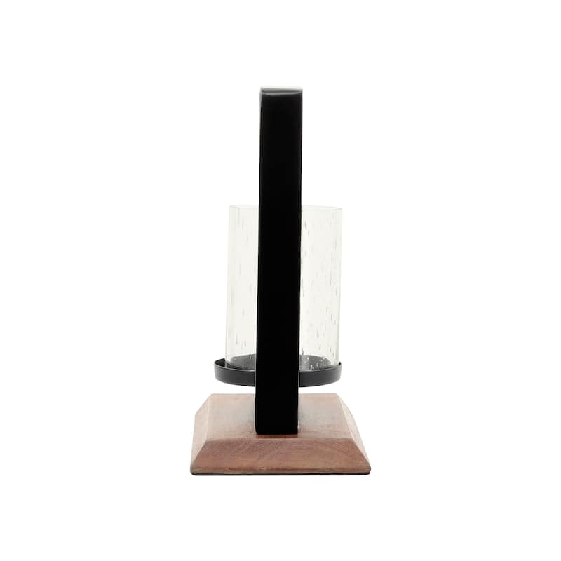Sagebrook Home Metal Black Hurricane with Wood Base