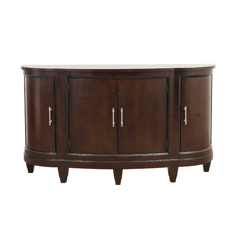 Orom Curved Sideboard Buffet Server, 4 Doors Cherry Brown, 66 Inch
