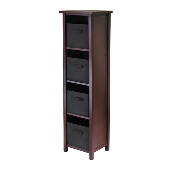 55.75" Walnut and Black Unique Verona 4-Section Rectangular Storage Shelf with 4 Foldable Fabric Baskets - N/A