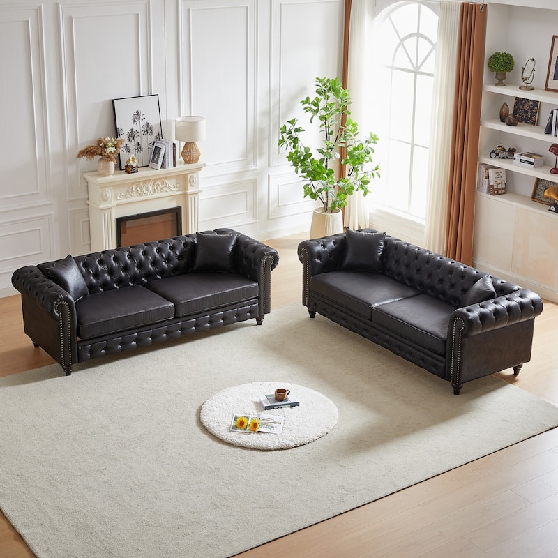 3-Seat Sofa with Wood Frame, Foam Cushions - Modern Living Room - Black