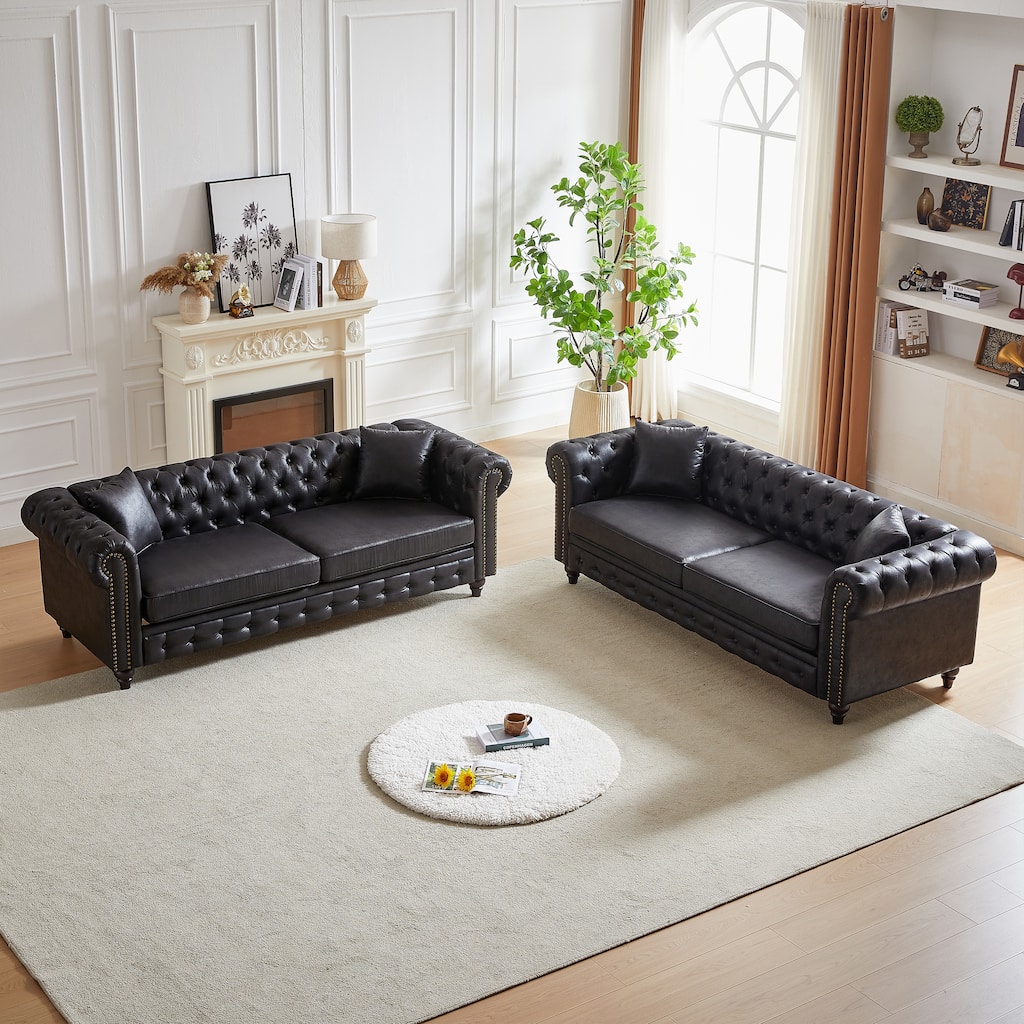 Chesterfield Button Tufted Sofa Set of 2 with Nailhead Trim, 3+3 Seat