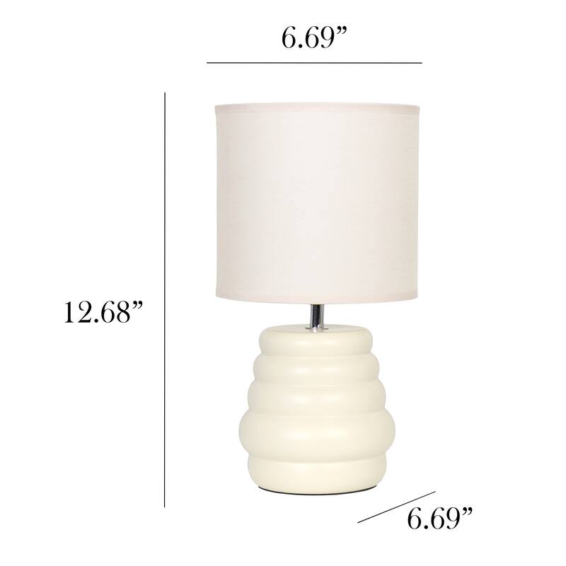 Stacked Ceramic Mini Table Lamp with Fabric Drum Shade Modern Sculptural Accent Lighting Compact Design