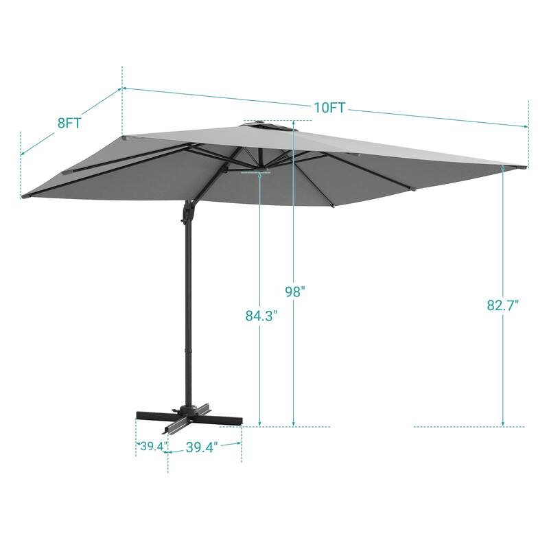 BONOSUKI 10x8FT Cantilever Patio Umbrella, Ultimate Outdoor Comfort with 360° Rotation and Canopy Angle Adjustment