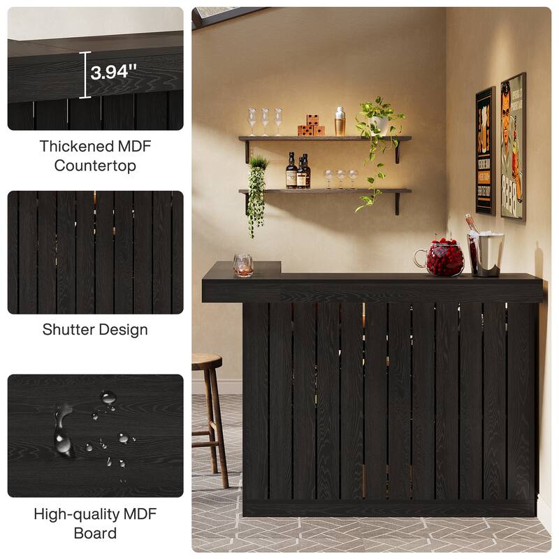 Home Bar Unit, Corner Liquor Bar Table with Storage Shelves & Wine Glass Holder, Pub Reception Accent Cabinet Desk