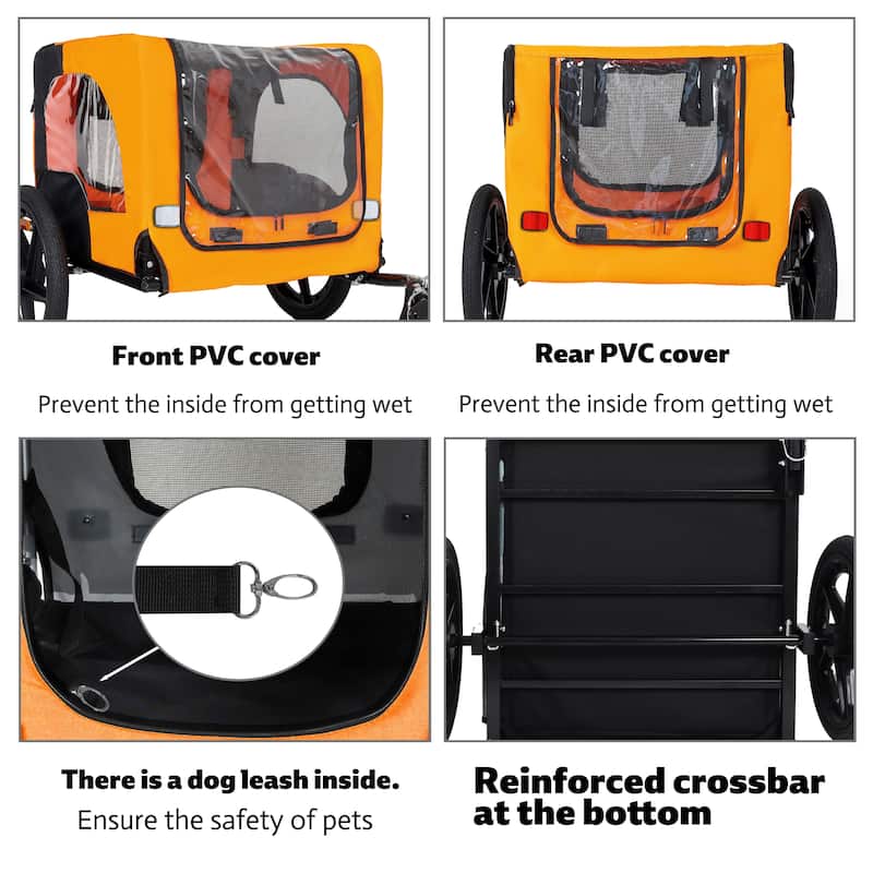 Heavy Duty Collapsible Pet Bike Trailer with 16" Wheels, Foldable Dog Bicycle Carrier Cart with Hitch & Reflectors