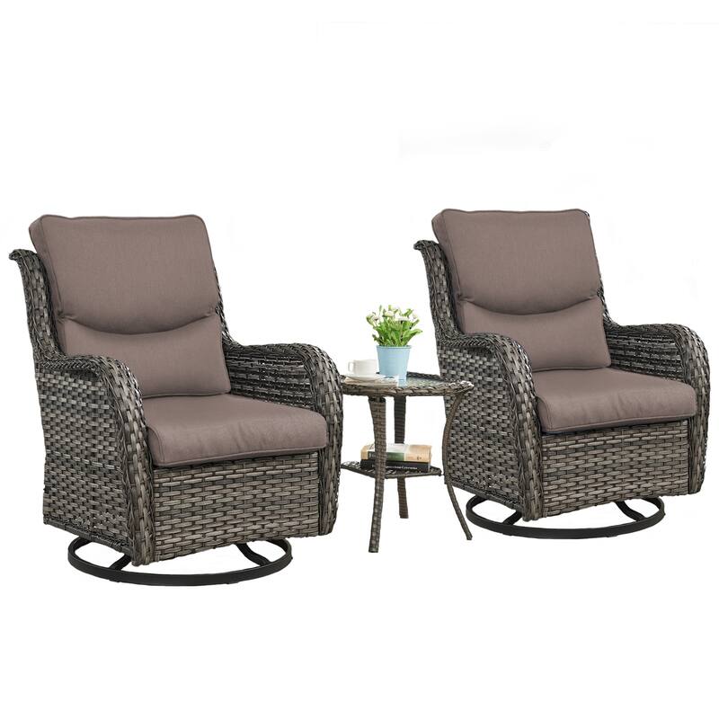 3 Pieces Outdoor Gliders Swivel Chairs with Table with 5-Inch Thick Cushions