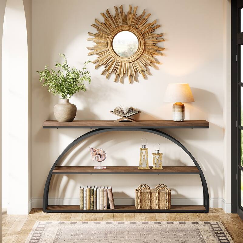 63 Inch Console Table for Entryway, 3 Tier Narrow Sofa Table with Arched Frame - 62.99" L x 11.81" W x 34.25" H