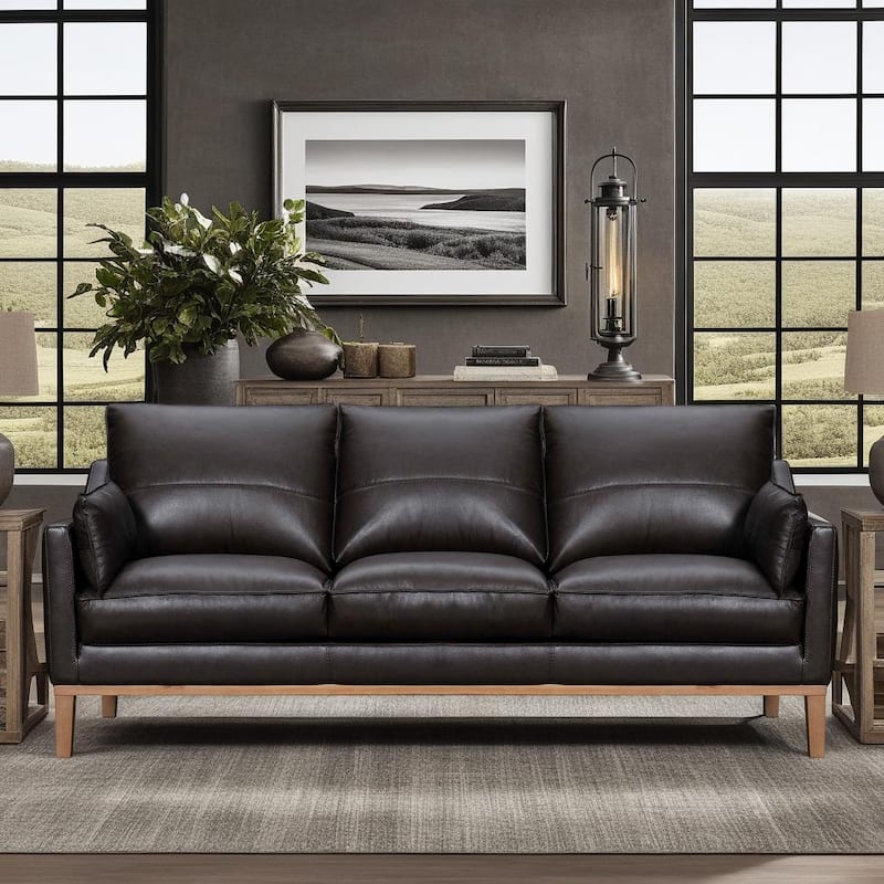 Pompeii 87" Dove Gray or Dark Brown Leather Sofa by Armen Living - Dark Brown