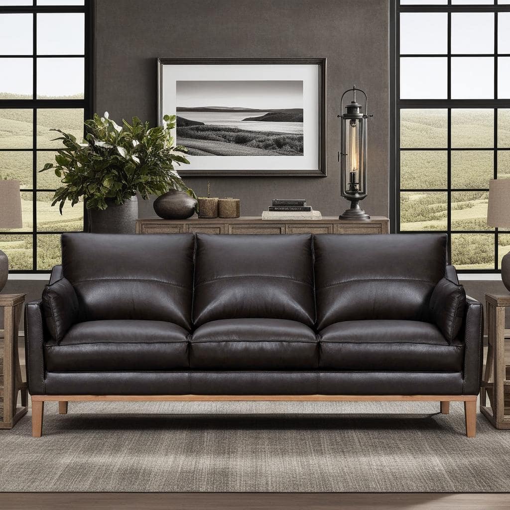 Pompeii 87" Dove Gray or Dark Brown Leather Sofa by Armen Living