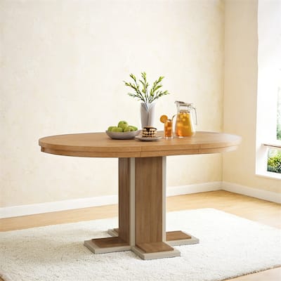 Extendable Dining Table w/16" Middle Leaf,42''-58'' Oval Dining Table