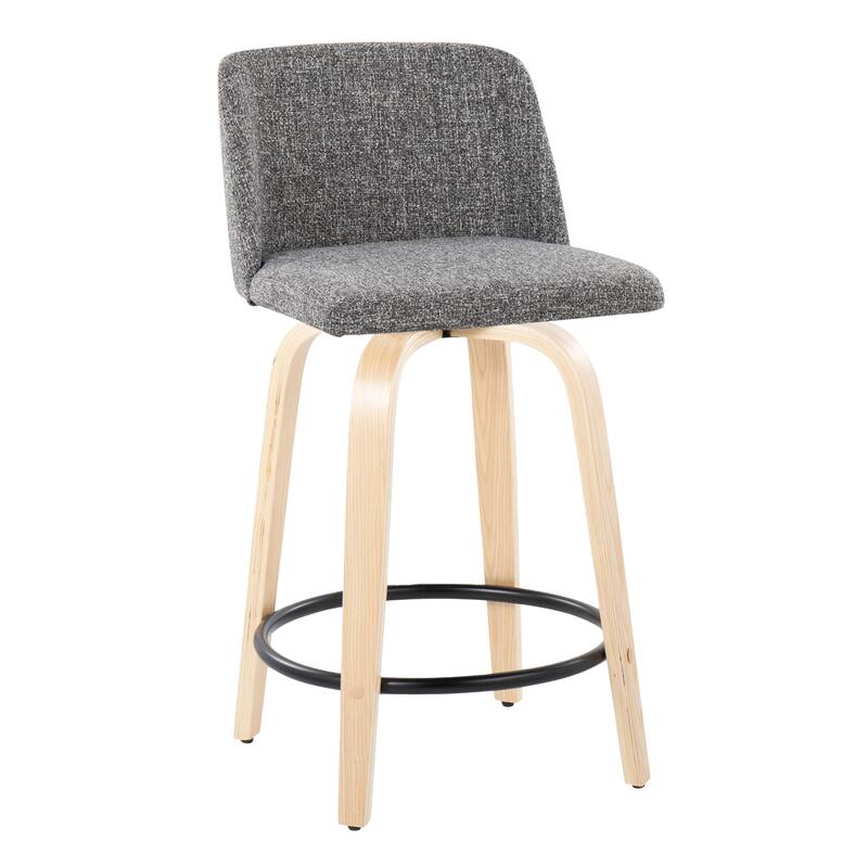 Carson Carrington Vallberga 24" Counter Stool with Natural Wood Base (Set of 2) - Grey Noise Fabric/Round Black Footrest