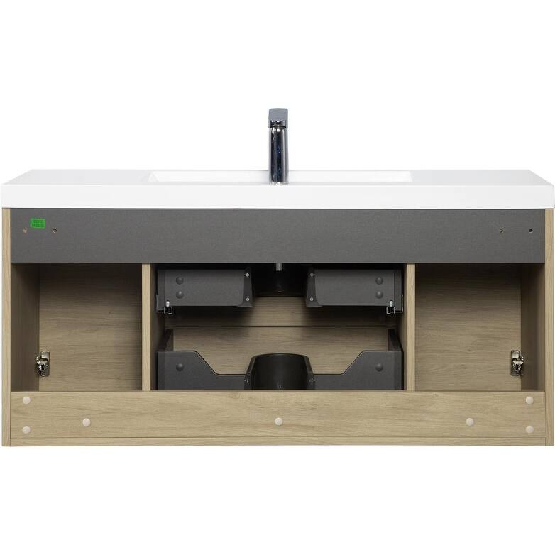 ABRUZZO 48" Floating Bathroom Vanity with Integrated Resin Top Basin 2 Cabinets 2 Soft Close Drawers Full Assembly