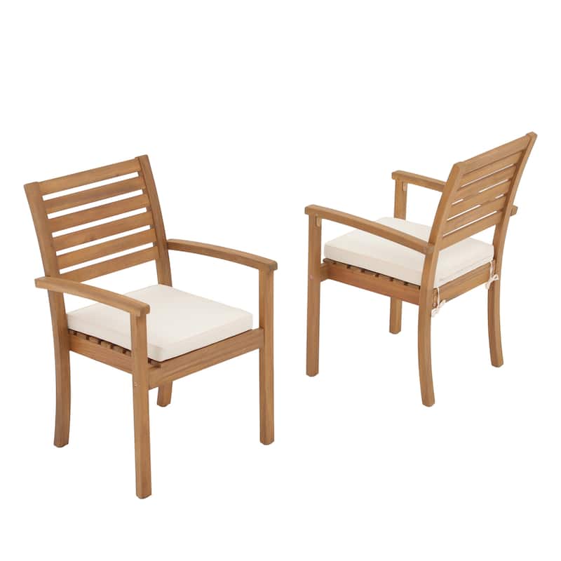 Patio 2-piece Stackable Acacia Wood Dining Chairs