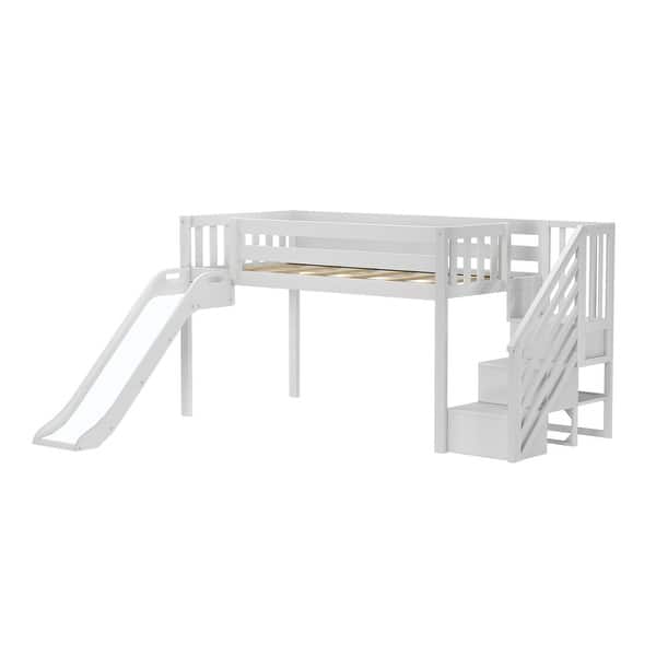 Max and Lily Classic Twin Low Loft with Stairs, Easy Slide and Curtain