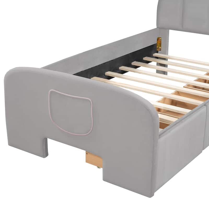 Platform Bed with Rabbit-Shaped Headboard,with Drawers