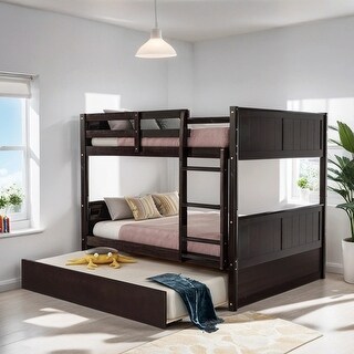 Full over Full Size Bunk Bed with Twin Size Trundle, Solid Wood Kids ...