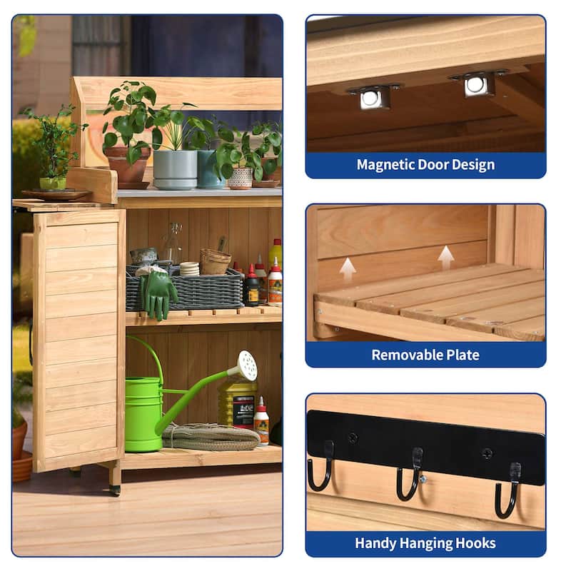 Moasis 47.4″H All Weather Outdoor Potting Bench Table Wooden Storage Cabinet with Foldable Pallet and Removable Plate