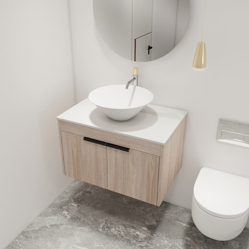 Malwee 24"/30" Floating Bathroom Vanity, Wall Mounted Bathroom Vanity with Ceramic Sink,Soft Close Doors