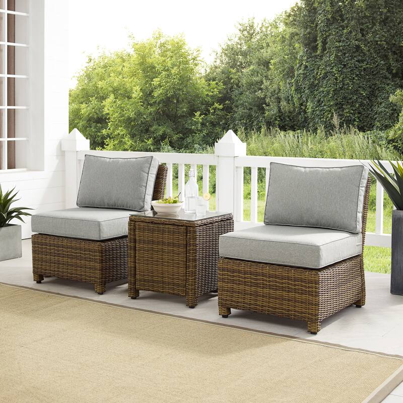 Crosley Bradenton 3Pc Outdoor Wicker Chair Set - Weathered Brown - Gray