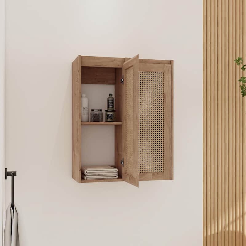 24" Bathroom Side Cabinet,Soft Close Doors,Float Mounting Design - Imitative Oak